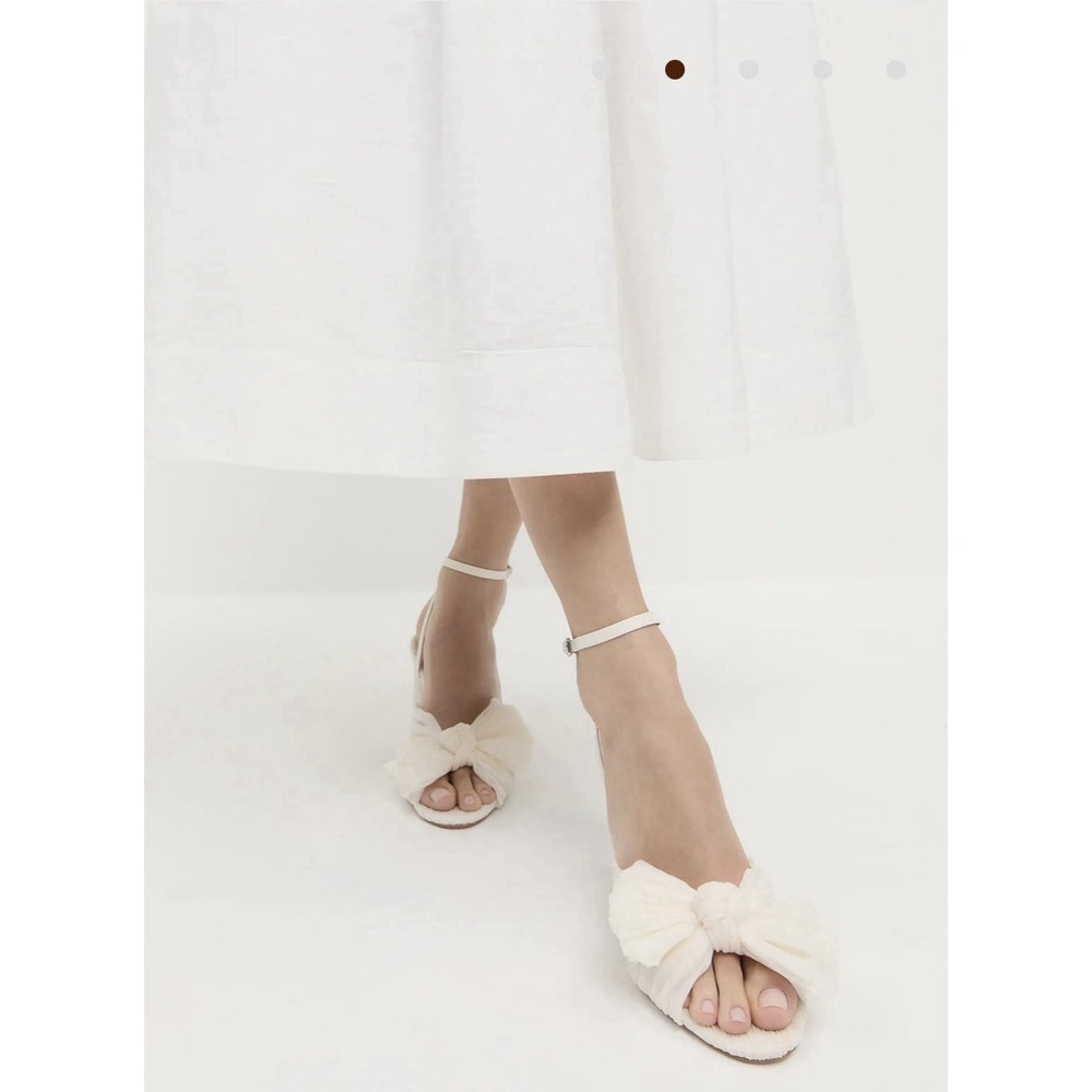 Loeffler Randall Women Camellia Pleated Bow Heel Ankle Strap Pearl Size 11